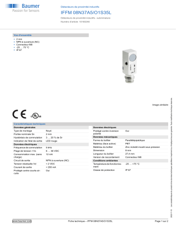 Baumer IFFM 08N37A5/O1S35L Inductive proximity switch Fiche technique | Fixfr