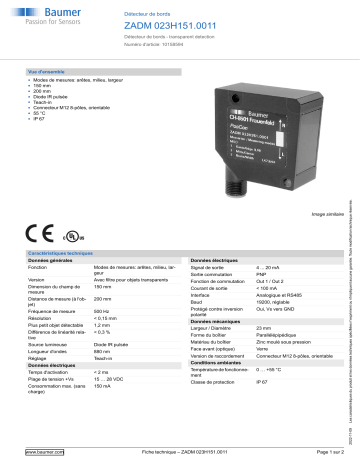 Baumer ZADM 023H151.0011 Edge sensor Fiche technique | Fixfr