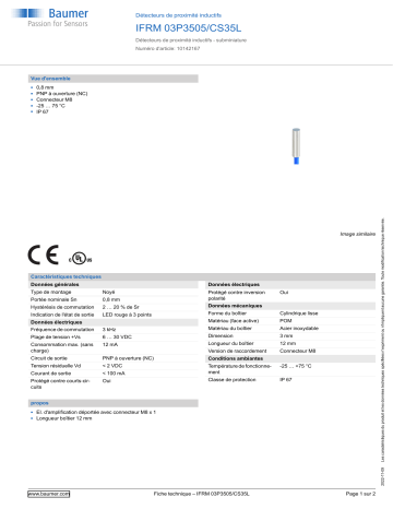 Baumer IFRM 03P3505/CS35L Inductive proximity switch Fiche technique | Fixfr