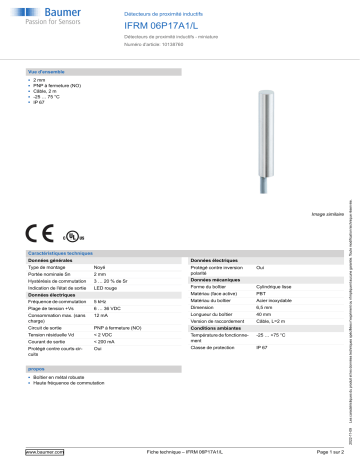 Baumer IFRM 06P17A1/L Inductive proximity switch Fiche technique | Fixfr