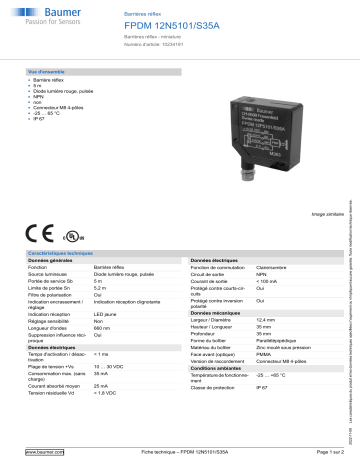 Baumer FPDM 12N5101/S35A Retro-reflective sensor Fiche technique | Fixfr