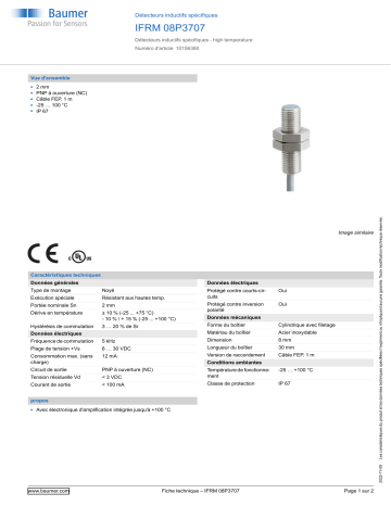 Baumer IFRM 08P3707 Inductive sensors special version Fiche technique | Fixfr