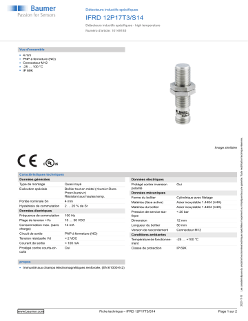 Baumer IFRD 12P17T3/S14 Inductive sensors special version Fiche technique | Fixfr