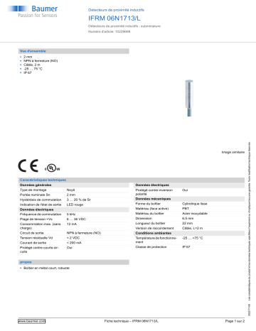 Baumer IFRM 06N1713/L Inductive proximity switch Fiche technique | Fixfr