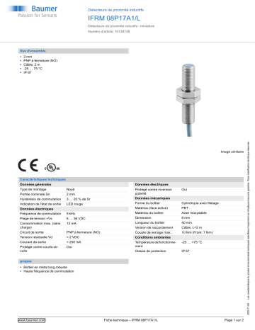 Baumer IFRM 08P17A1/L Inductive proximity switch Fiche technique | Fixfr