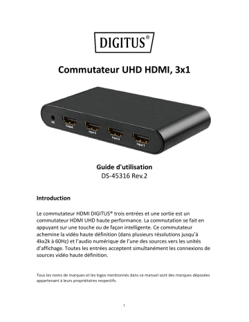 Digitus DS-45316 4K HDMI Switch, 3x1 Manuel du propriétaire | Fixfr