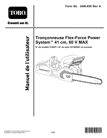 Toro Flex-Force Power System 41cm (16in) 60V MAX Chainsaw Misc Manuel utilisateur | Fixfr