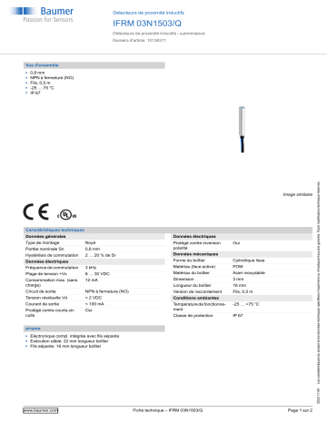 Baumer IFRM 03N1503/Q Inductive proximity switch Fiche technique | Fixfr