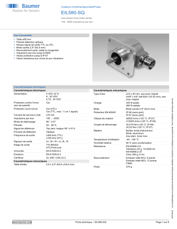 Baumer EIL580-SQ Incremental encoder Fiche technique | Fixfr