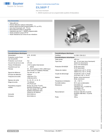 Baumer EIL580P-T Incremental encoder Fiche technique | Fixfr