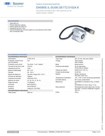 Baumer EN580E.IL-SU06.GE1T2.01024.K Incremental encoder Fiche technique | Fixfr