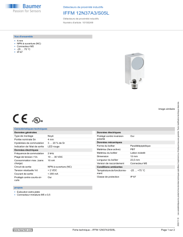 Baumer IFFM 12N37A3/S05L Inductive proximity switch Fiche technique | Fixfr