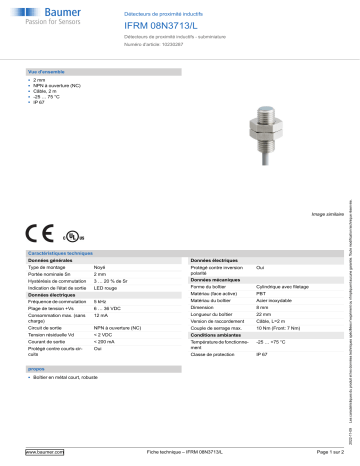 Baumer IFRM 08N3713/L Inductive proximity switch Fiche technique | Fixfr