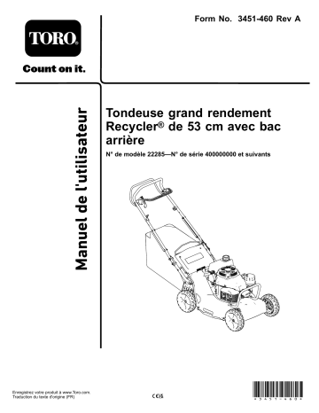 Toro 53cm Heavy-Duty Recycler/Rear Bagger Lawn Mower Walk Behind Mower Manuel utilisateur | Fixfr