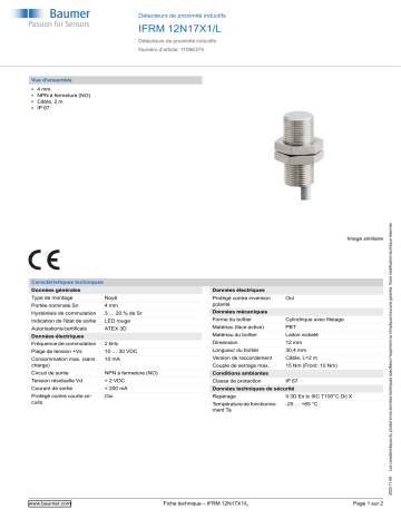 Baumer IFRM 12N17X1/L Inductive proximity switch Fiche technique | Fixfr