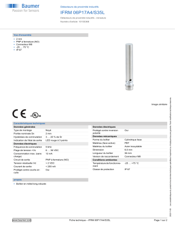 Baumer IFRM 06P17A4/S35L Inductive proximity switch Fiche technique | Fixfr