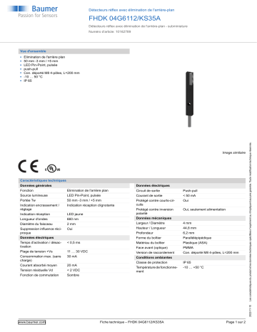 Baumer FHDK 04G6112/KS35A Diffuse sensor Fiche technique | Fixfr