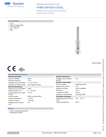 Baumer IFRM 04P35A1/S35L Inductive proximity switch Fiche technique | Fixfr