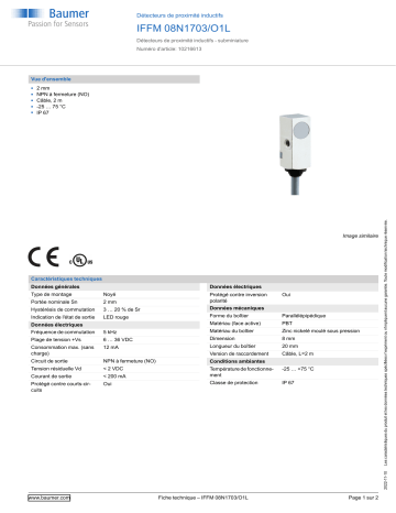 Baumer IFFM 08N1703/O1L Inductive proximity switch Fiche technique | Fixfr