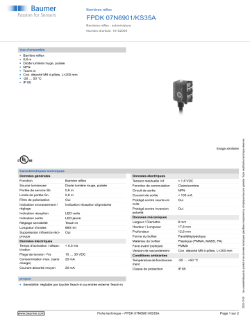 Baumer FPDK 07N6901/KS35A Retro-reflective sensor Fiche technique | Fixfr