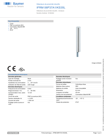 Baumer IFRM 06P37A1/KS35L Inductive proximity switch Fiche technique | Fixfr