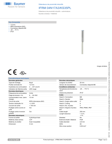 Baumer IFRM 04N17A3/KS35PL Inductive proximity switch Fiche technique | Fixfr