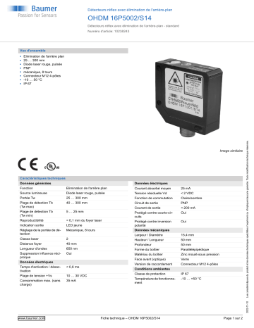 Baumer OHDM 16P5002/S14 Diffuse sensor Fiche technique | Fixfr