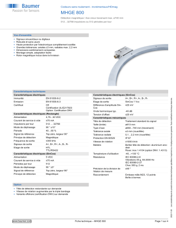 Baumer MHGE 800 Encoder Fiche technique | Fixfr