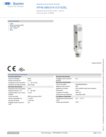 Baumer IFFM 08N37A1/O1S35L Inductive proximity switch Fiche technique | Fixfr