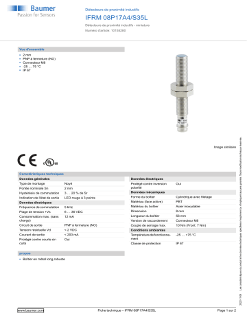 Baumer IFRM 08P17A4/S35L Inductive proximity switch Fiche technique | Fixfr