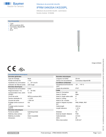 Baumer IFRM 04N35A1/KS35PL Inductive proximity switch Fiche technique | Fixfr