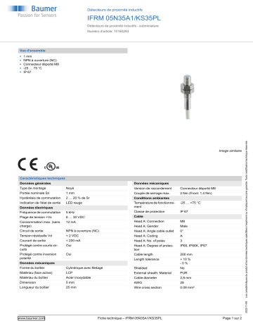 Baumer IFRM 05N35A1/KS35PL Inductive proximity switch Fiche technique | Fixfr