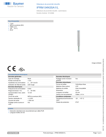 Baumer IFRM 04N35A1/L Inductive proximity switch Fiche technique | Fixfr