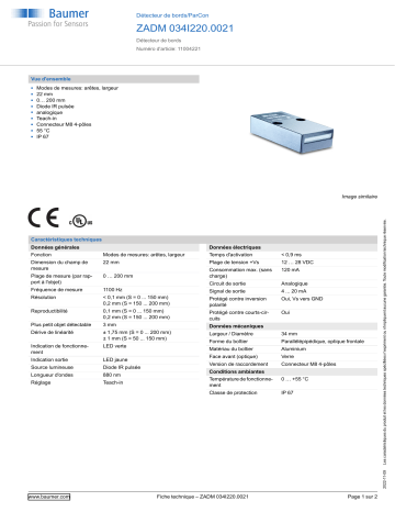 Baumer ZADM 034I220.0021 Edge sensor Fiche technique | Fixfr