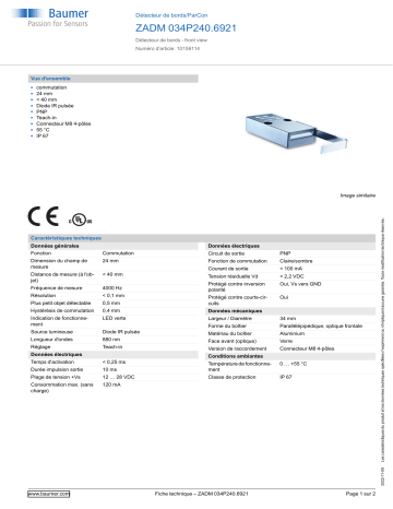 Baumer ZADM 034P240.6921 Edge sensor Fiche technique | Fixfr