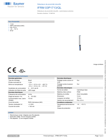 Baumer IFRM 03P1713/QL Inductive proximity switch Fiche technique | Fixfr