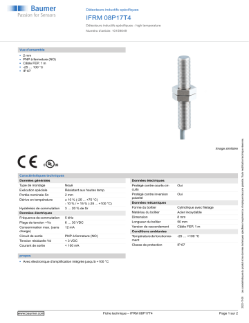 Baumer IFRM 08P17T4 Inductive sensors special version Fiche technique | Fixfr