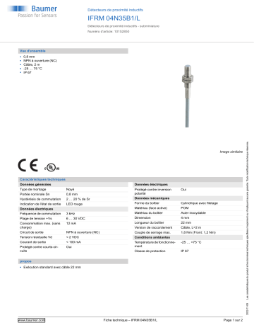 Baumer IFRM 04N35B1/L Inductive proximity switch Fiche technique | Fixfr