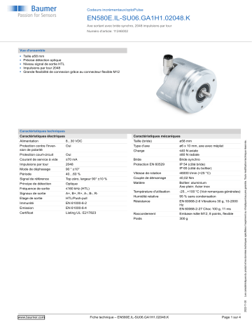 Baumer EN580E.IL-SU06.GA1H1.02048.K Incremental encoder Fiche technique | Fixfr