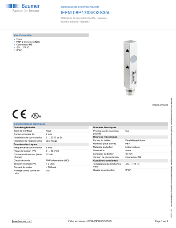 Baumer IFFM 08P1703/O2S35L Inductive proximity switch Fiche technique | Fixfr