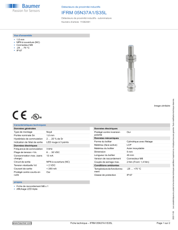 Baumer IFRM 05N37A1/S35L Inductive proximity switch Fiche technique | Fixfr