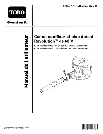 Blower Cannon Tool, Revolution 60V Backpack | Toro Revolution 60V Backpack and Blower Cannon Tool Misc Manuel utilisateur | Fixfr