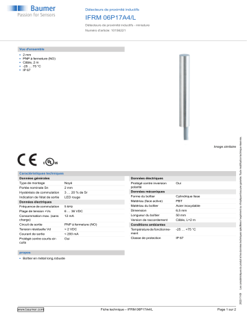 Baumer IFRM 06P17A4/L Inductive proximity switch Fiche technique | Fixfr