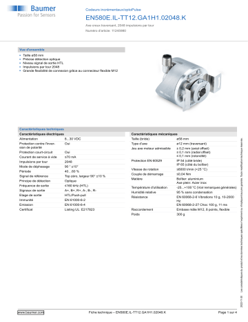 Baumer EN580E.IL-TT12.GA1H1.02048.K Incremental encoder Fiche technique | Fixfr