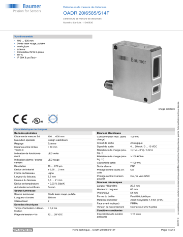 Baumer OADR 20I6585/S14F Distance sensor Fiche technique | Fixfr