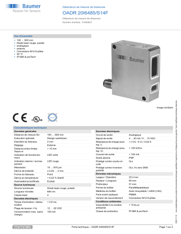 Baumer OADR 20I6485/S14F Distance sensor Fiche technique | Fixfr