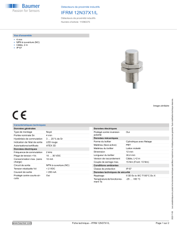 Baumer IFRM 12N37X1/L Inductive proximity switch Fiche technique | Fixfr