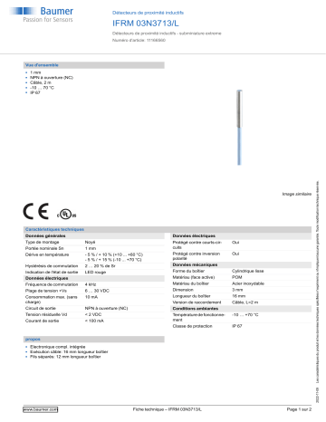 Baumer IFRM 03N3713/L Inductive proximity switch Fiche technique | Fixfr