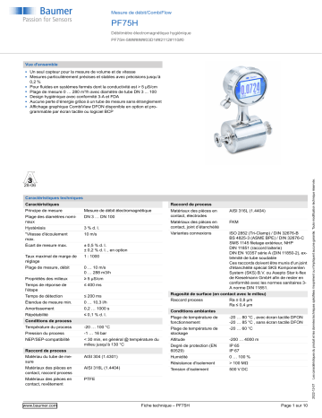 Baumer PF75H Flow measurement Fiche technique | Fixfr