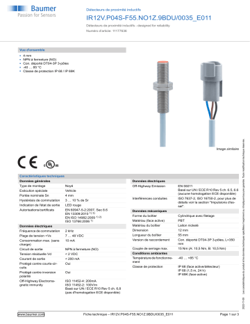 Baumer IR12V.P04S-F55.NO1Z.9BDU/0035_E011 Inductive proximity switch Fiche technique | Fixfr